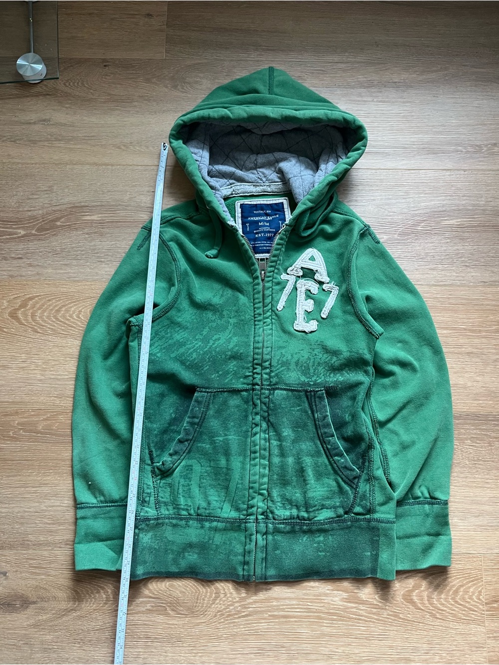 Y2K Vintage 2000s American Eagle Outfitters Green Zip Up Hoodie with White 'AE7